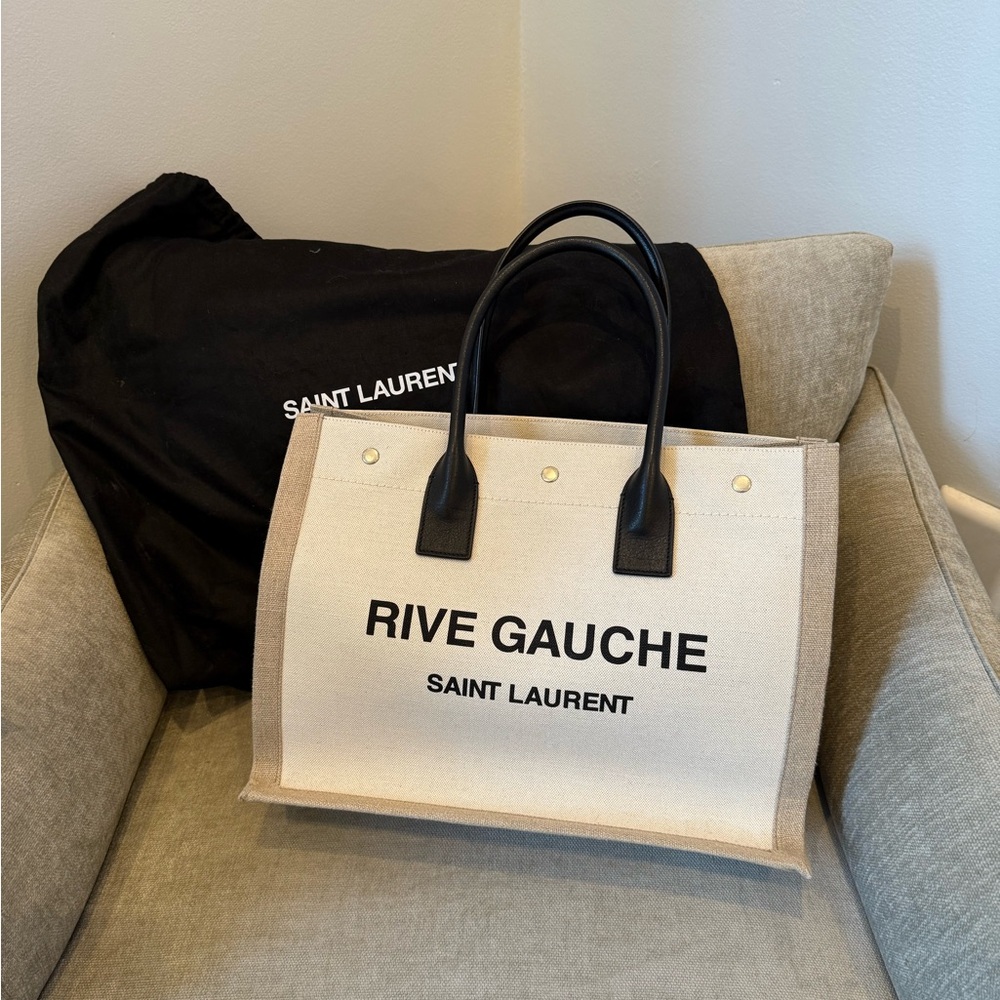 Saint Laurent Rive Gauche Linen & Leather Tote